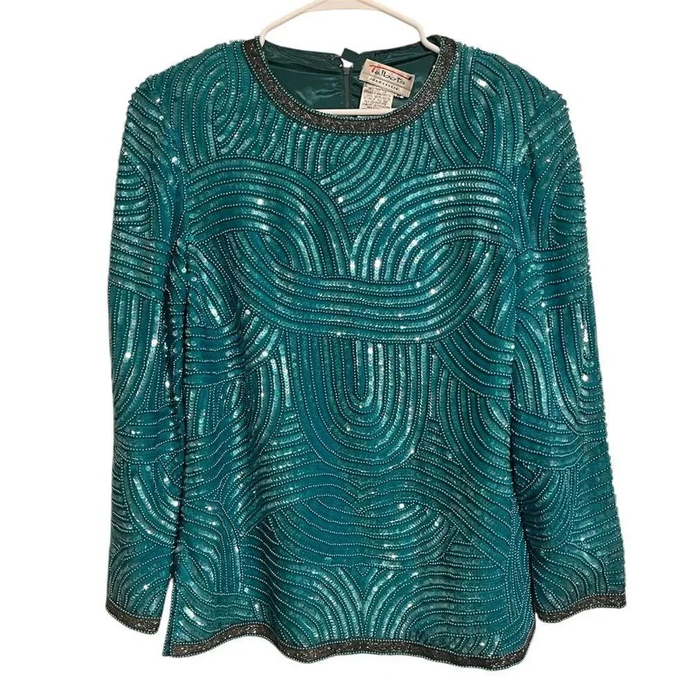 Vintage Talbots Joan Leslie sequins Silk Blouse size medium - Picture 3 of 12